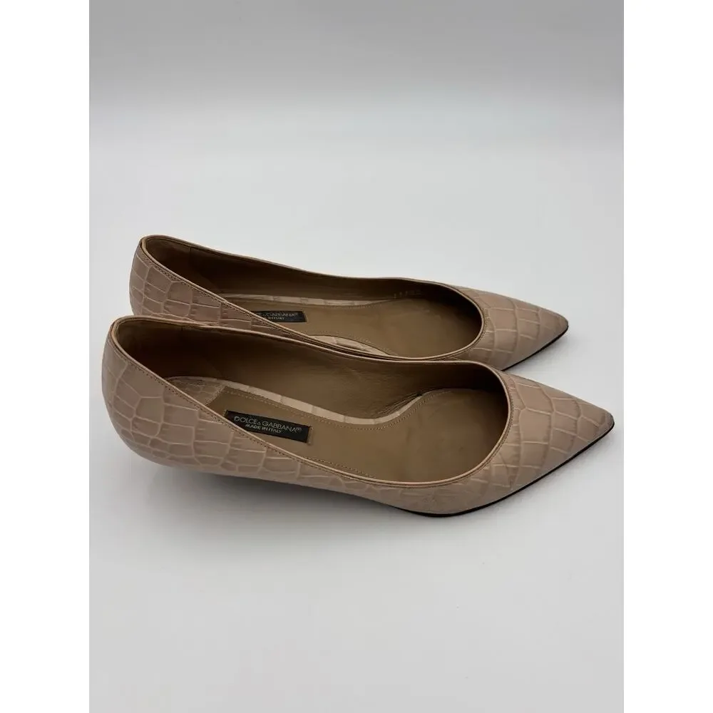Dolce & Gabbana Bellucci Kitten Heels Beige Nude Embossed Leather Size 38 US 8